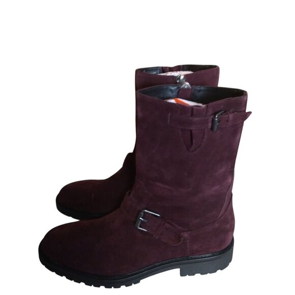 CALVIN KLEIN UGILIO Men's Size 8 Suede Dark Cranberry Mid-Calf Side Zip Boots - Picture 3 of 8